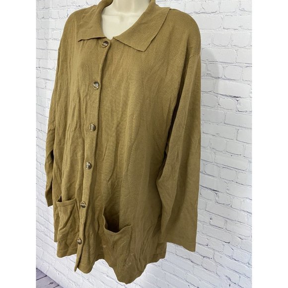 Jon Lawrence LTD. Brown Button Down Sweater Cardigan Pockets Shoulder Pads XL - Picture 3 of 8